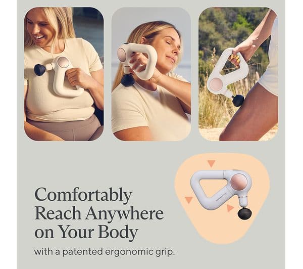Theragun Sense blanco en diferentes zonas del cuerpo
